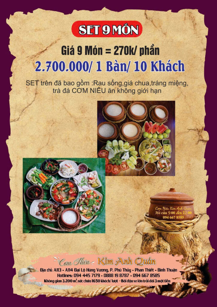 SET 9 MÓN – CƠM NIÊU PHAN THIẾT NGON CHUẨN VỊ, TRẢI NGHIỆM ĐÁNG NHỚ CHO 10 KHÁCH